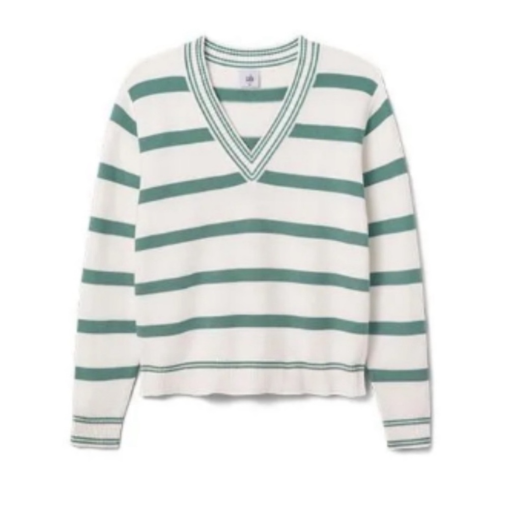 Cabi Arena V neck pullover NWT Striped V-Neck Sweater - Green and White
